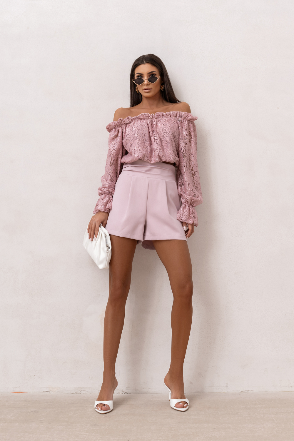 Bluzka hiszpanka MIA koronka - Brudny róż