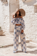 Komplet lniany MIA - Ricamo blue