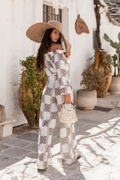 Komplet lniany MIA - Ricamo Brown